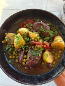 Spanish Pork Cheeks in Red Wine with Baby Potatoes